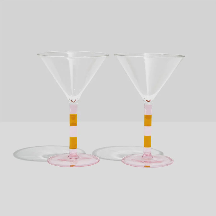 Stripe Martini Glasses Pink + Amber