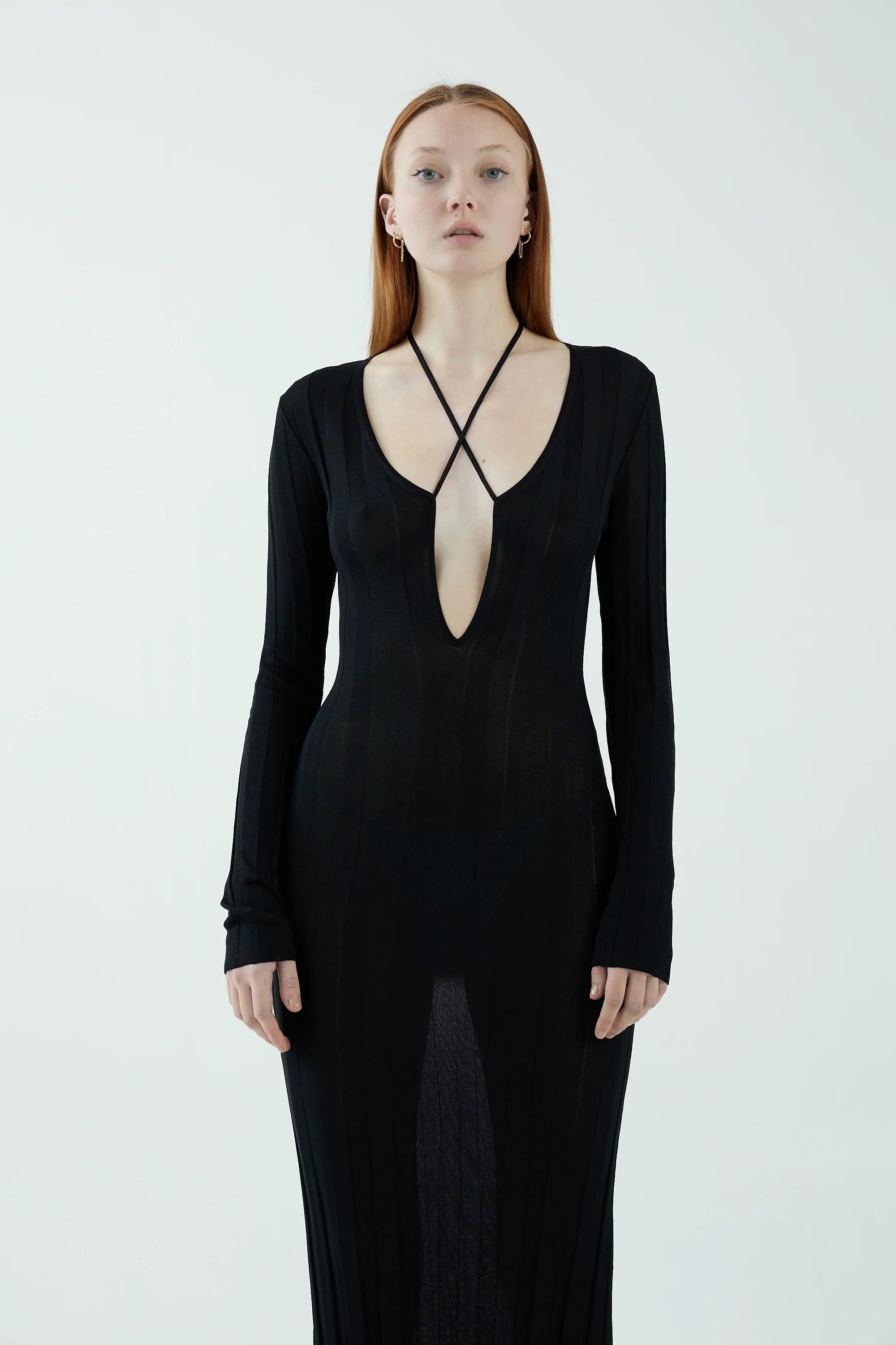 Liaison Knit keyhole Maxi Dress Black